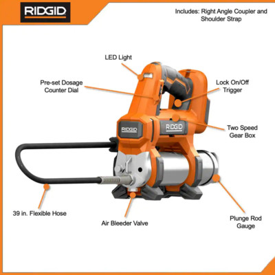 New RIDGID 18 Volt Grease Gun Variable Speed 10000PSI Tool Only