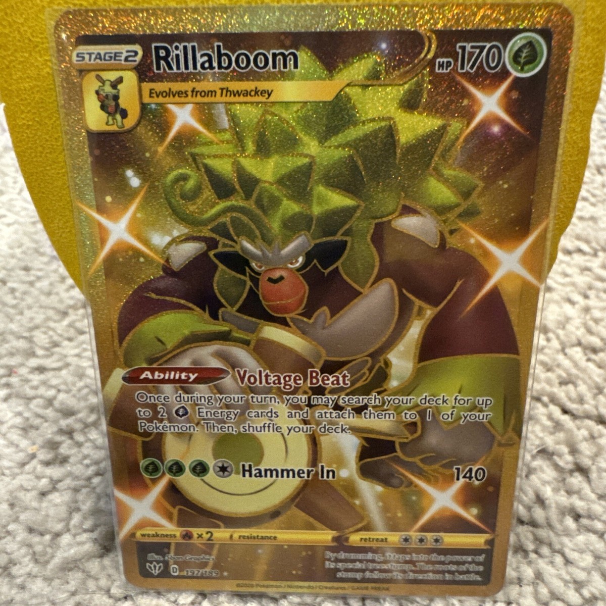 Pokemon TCG Darkness Ablaze. Rillaboom GOLD RARE. 197/189. FULL ART Pokemon TCG Darkness Ablaze. Rillaboom GOLD RARE. 197/189. FULL ART