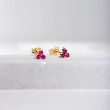 0.20CT Round Natural Ruby Women's Stud Earrings For Baby Gift 14k Yellow Gold
