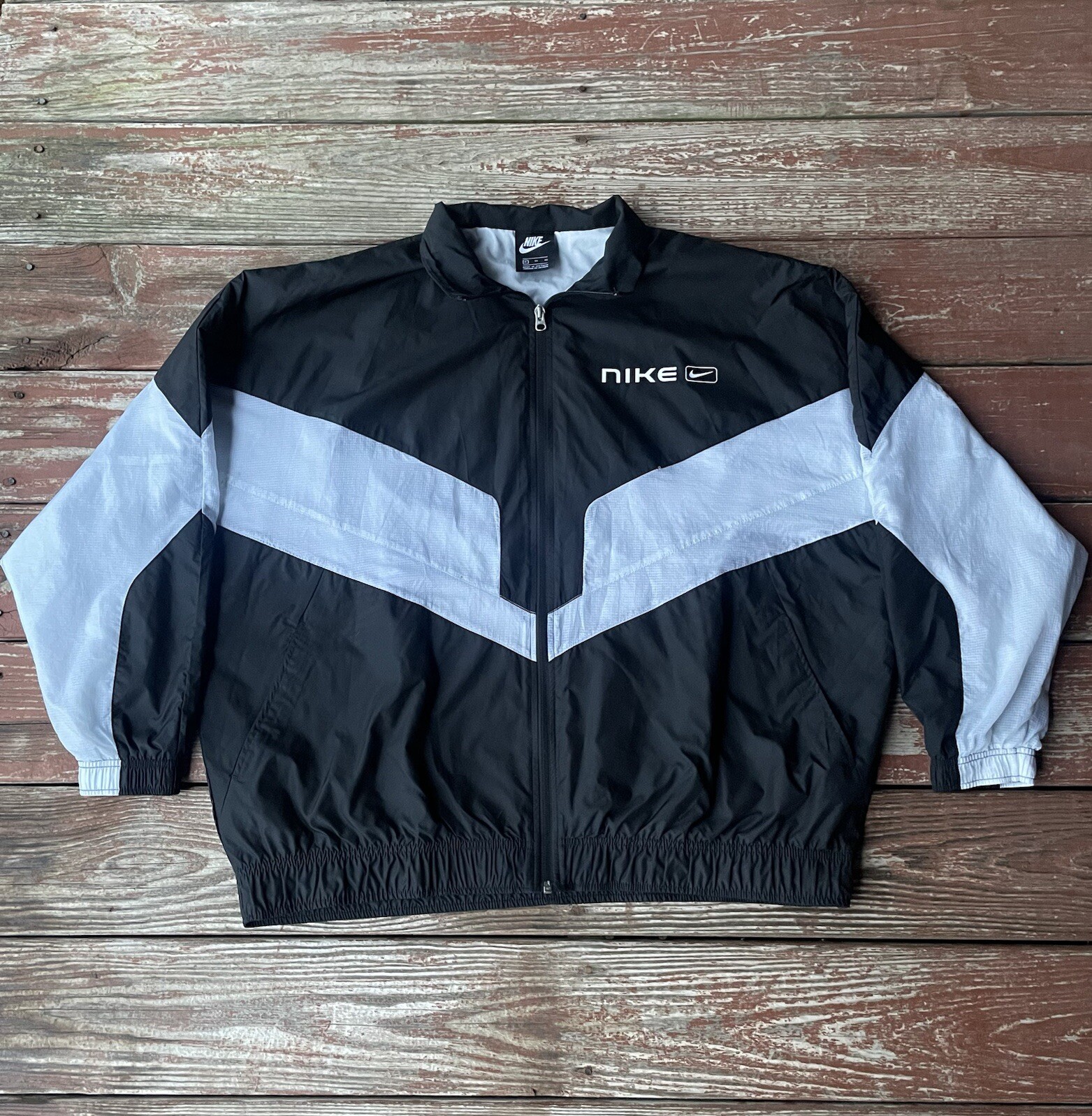 Vintage Nike Windbreaker Jacket Sz XL Black White Full Zip Just Do It Logo Y2K