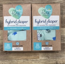 Lot of 2- Pampers Pure Hybrid Reusable Cloth Diaper Cover, One Size Fits Most