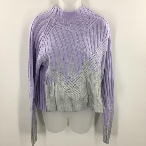Wildfox Womens Purple Metallic Mock Neck Crop Sweater Size Medium  - Afbeelding 1 van 11