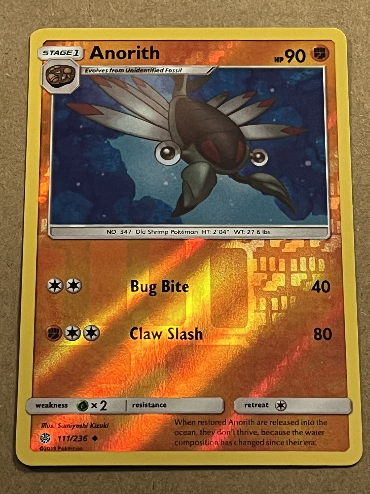 2019 POKEMON - ANORITH 111/236 Cosmic Eclipse LP Reverse Holo