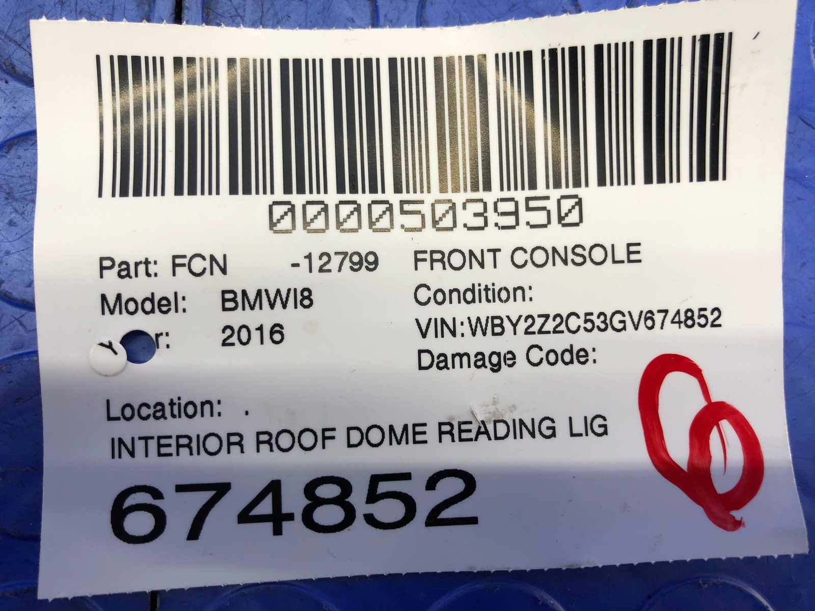2014-2020 BMW I8 OEM INTERIOR ROOF DOME READING LIGHT LAMP CONSOLE BEIGE