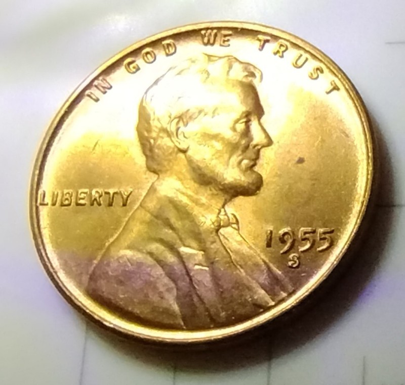 1955 S LINCOLN PENNY UNCIRCULATED MINT ERROR S OVER S. "US55S"