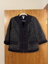 Chicos Womens Tweed Blazer Jacket Sparkle Fringe Purple Chico  s Size 2