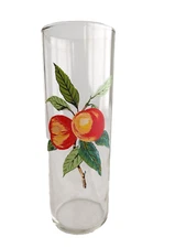 Vintage 6.75" Tall Skinny Glass Tumbler Clear with Hand-painted Fruit #20713