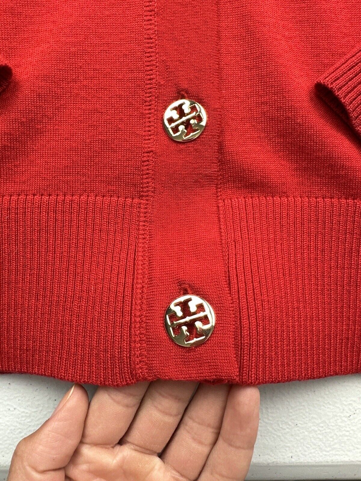 Tory Burch Simone Cardigan Sweater XS Cherry Red … - image 3