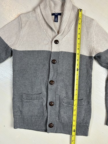 Gap Kids Youth Size XL Cardigan Sweater Cream / Gray Color block Brown Button Up - Picture 6 of 7