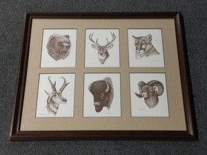 21-5-034-x-17-5-034-FRAMED-ARTWORK-WILDLIFE-PRINTS-BLACK-amp-WHITE-DEER-BEAR-BISON-LION
