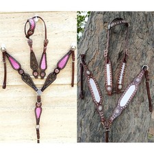 WILDRACE Horse Show Saddle Tack Western Leather Headstall Breast Collar (2 SET)