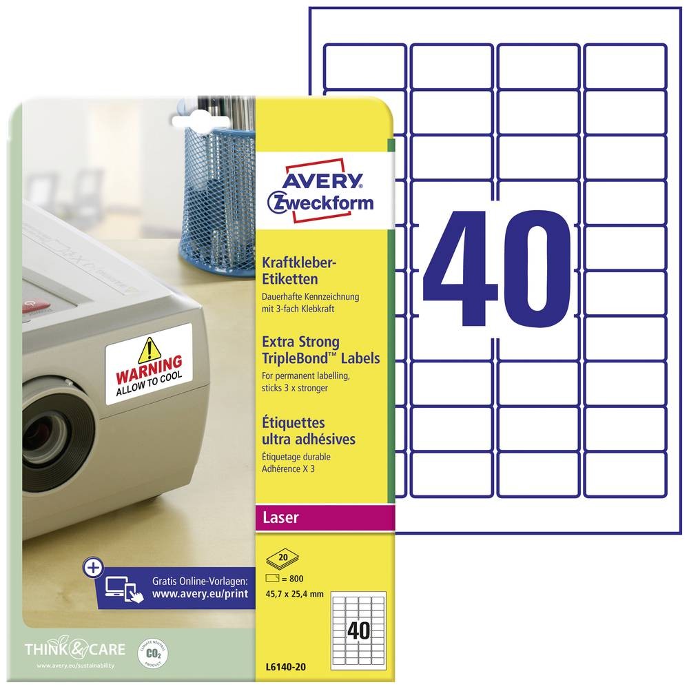 Étiquettes Avery L6140-20 étanches pour marquage de câbles et de matériel de laboratoire