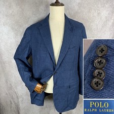 Chaqueta Blazer Polo Ralph Lauren Lino Hombres 46L Azul Ventana Abrigo Deportivo Sin Forro