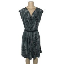 Vera Wang Dark Floral Print Cowl Neck Cap Sleeve Mini Dress Size M Whimsigoth