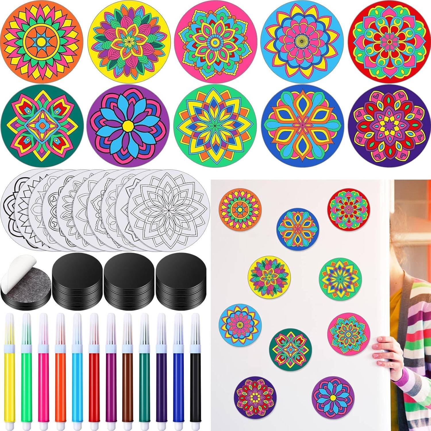 Relaxweex 50 Sets Magnetic Mandala Craft Painting Kits DIY Fridge multicolor 
