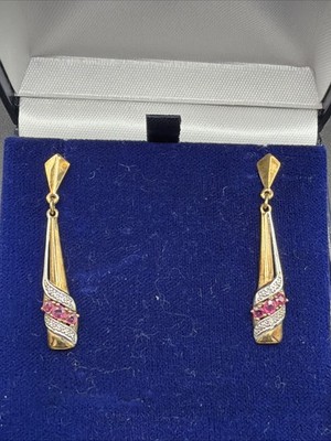 Ohrhänger 9 kt Gold Rubin und Diamant 
