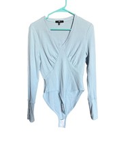7 for All Mankind Ribbed Light Blue V-Neck Long Sleeve Cotton Bodysuit Size M