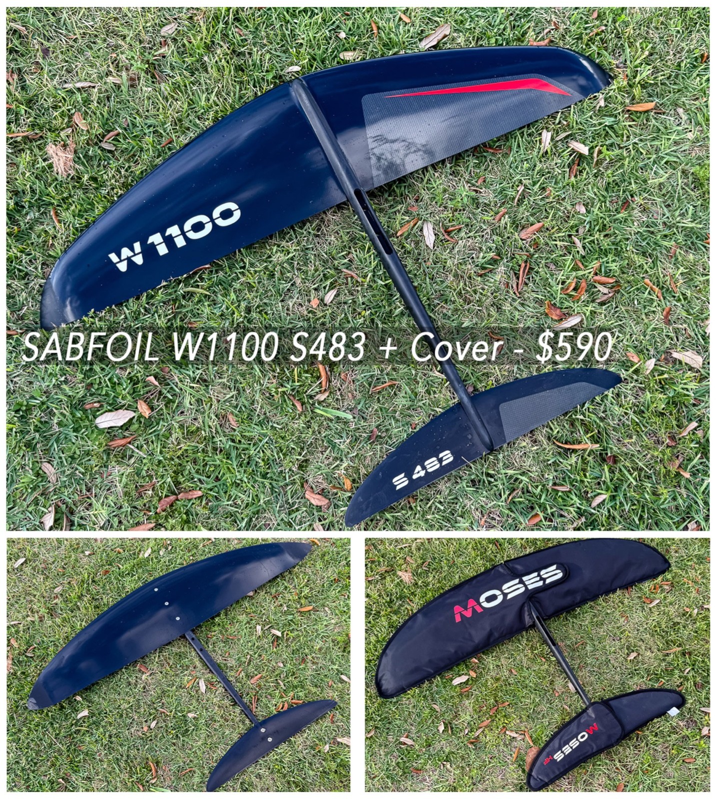 SABFOIL Carbon Wing 1100 + Stabilizer 483 + Fuselage + Cover for Wing-Foiling