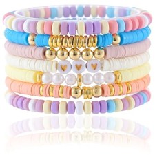 Friendship Bracelets Trendy Heishi Clay Bead Bracelets Stack Gold Beaded Beach