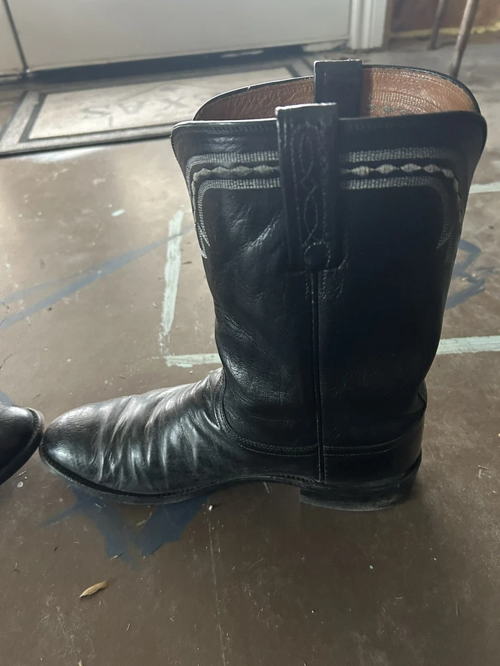 BOTAS VAQUERAS LUCCHESE 2000 CUERO NEGRO PUNTA REDONDA CUERDA T0010C2 TALLA 11 2E Foto 3 de 4