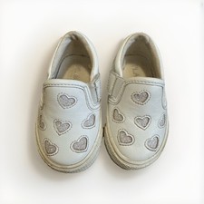 Girls White Slip On Shoes Size 4 Toddler Glitter Hearts Spring Easter