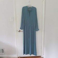 Vince Baby Blue Long Button Down Shirt Dress, Side Slits, Draw String, Size M