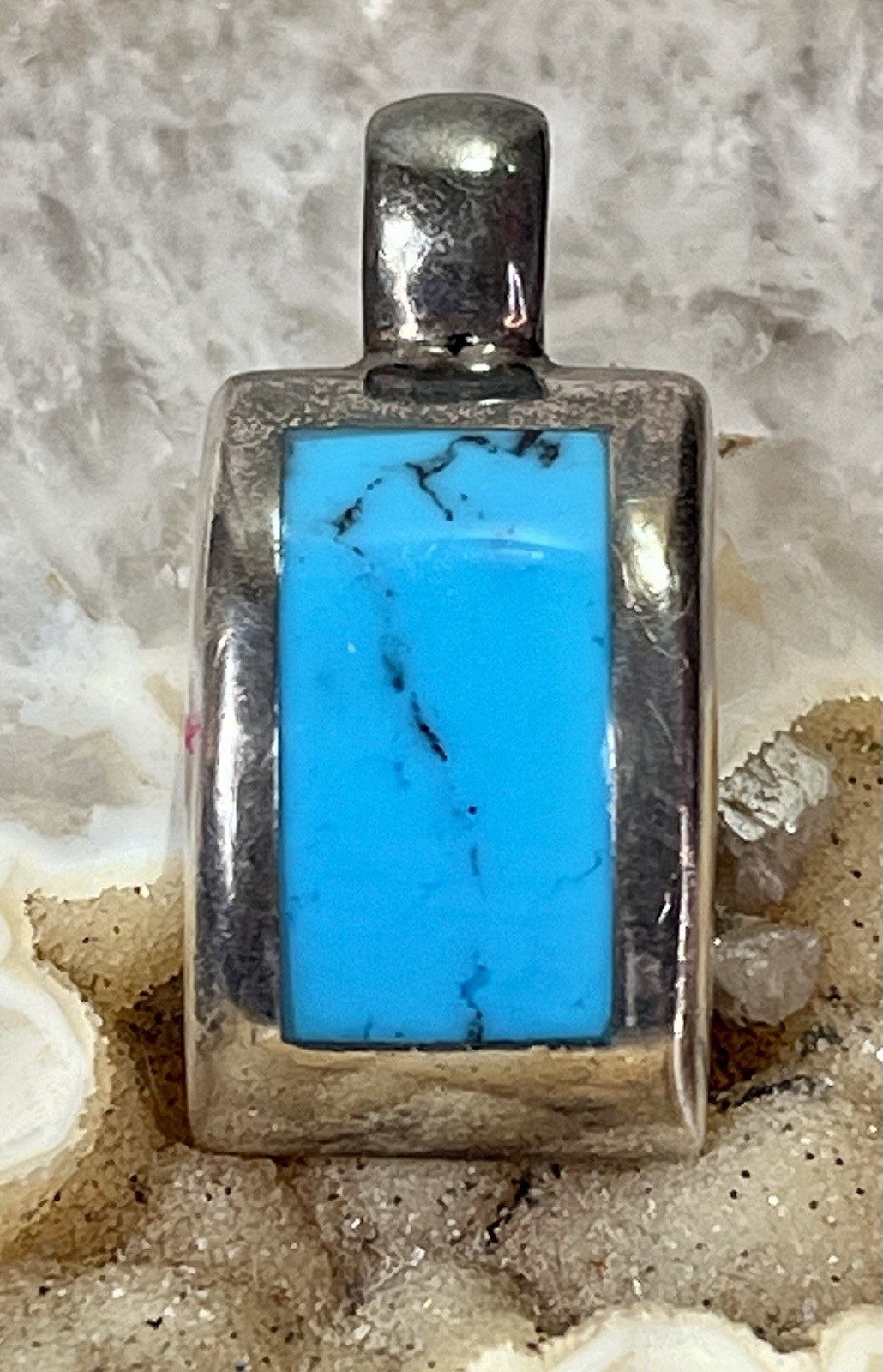 Vintage Sterling Silver Rectangular Turquoise Inl… - image 9