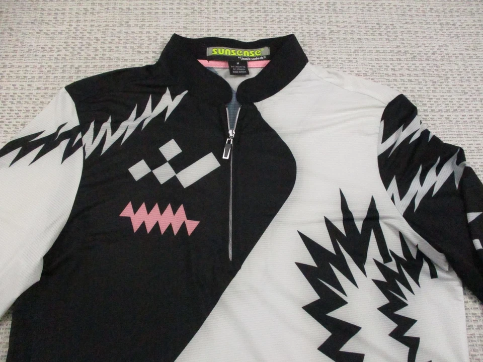 Camisa Jamie Sadock Sunsense para mujer mediana negra blanca cremallera cuello falso gráfico de golf Foto 4 de 4