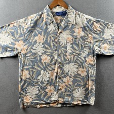 Vintage OP Shirt Mens Large Blue Floral Hawaiian Aloha Camp Surf Ocean Pacific