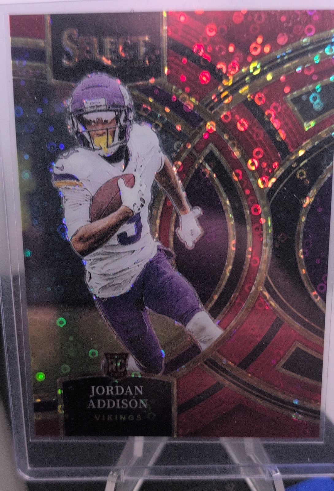 2023 Panini Select - Premier Level Jordan Addison #194 Red Disco Prizm /49 (RC)