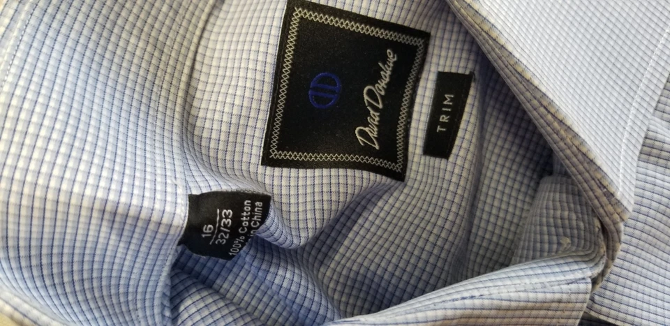 Camisa Polo DAVID DONAHUE Hombres Ajuste Ajustado Manga Larga Botón - 16 x 32/33 Cuadros Azules Foto 3 de 3