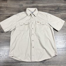 Carhartt Shirt Mens Large Beige Short Sleeve Button Front Workwear Casual VTG