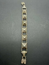 Vintage Egyptian Revival Sterling Silver Pyramid Link Bracelet 7” Lotus Motif