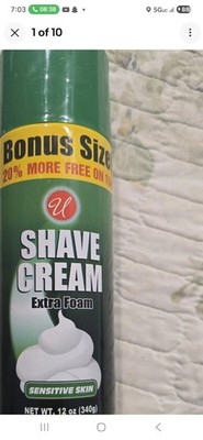 U Extra Foam Sensitive Skin Shave Cream, Unisex, 12 oz (340g), Foam Formulation