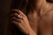 Rose Quartz Ring Anemone Jewelry 18k Solid Gold Faceted Square Pink