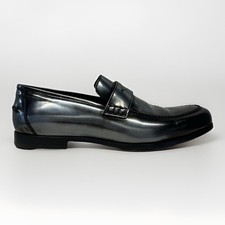 Jimmy Choo 2014 Darblay Mirror Brush Off Leather Metallic Loafers Graphite Sz 45