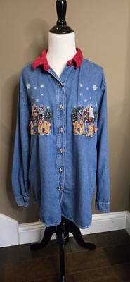 Bobbie Brooks Vintage Christmas Ginger Bread Men Jean Shirt With Red Velvet...