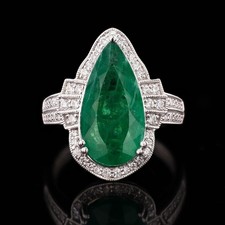 GIA CERTIFIED 4.85ct Emerald and 0.47ctw Diamond Platinum Ring
