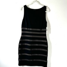 Lauren Ralph Lauren Black Mesh Gold Stripe Dress Sz 12 Sleeveless Bodycon NWT