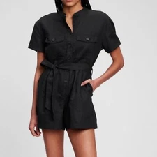 GAP Short Sleeve Linen-Cotton Button Romper Jumpsuit Black Size XXL NEW