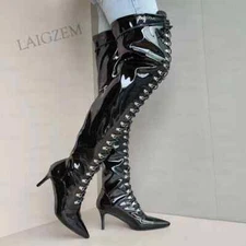 Women Thigh Knee Boots Back Zipper 7.5CM Thin Heels Boots Over Knee Shoes Woman