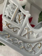 Lot of 4 Vintage White/Gold Christmas Sleigh Candy Trinket Winter Decor Assorted