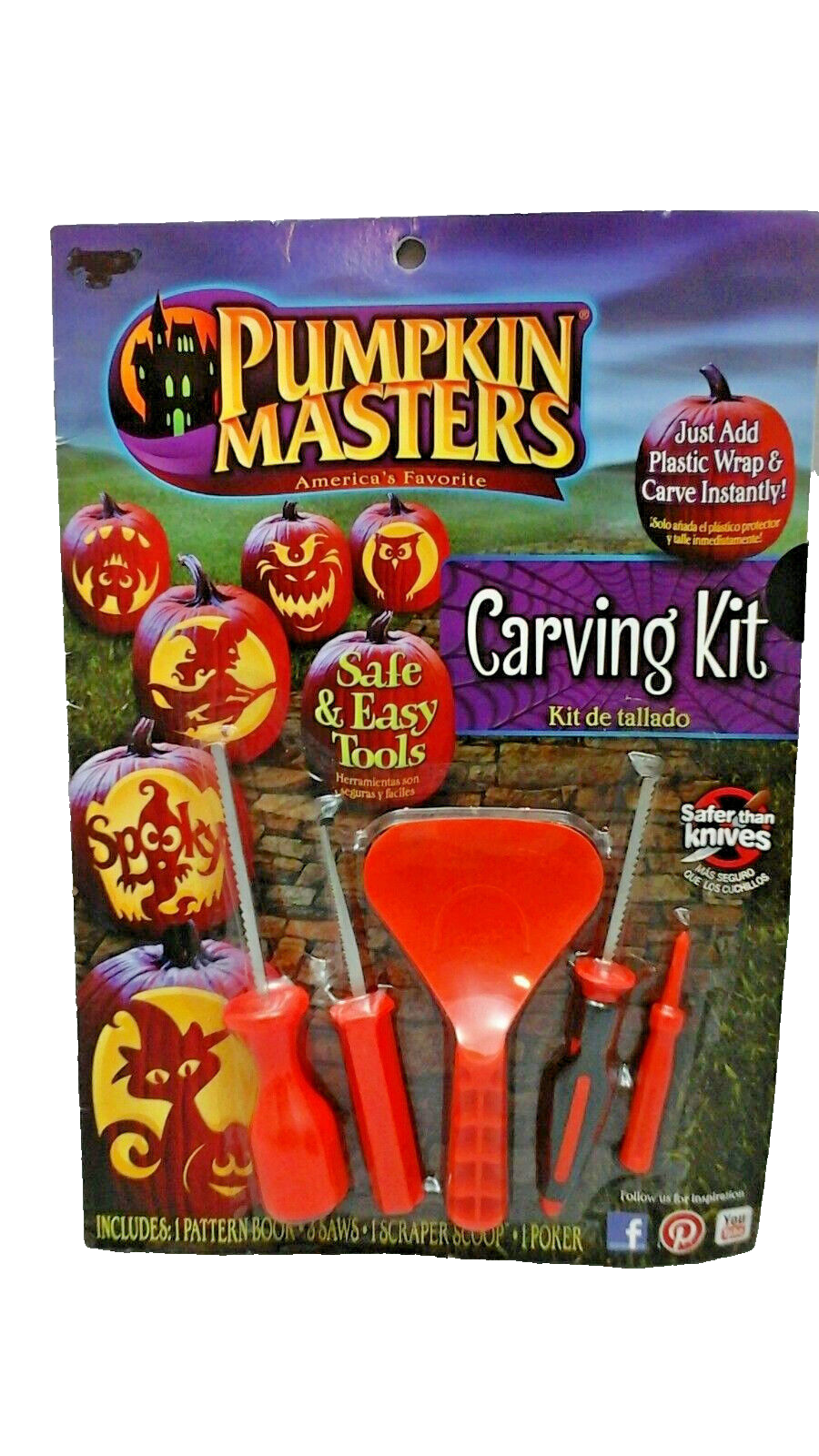 Halloween Pumpkin Masters Carving Kit Crafts 5 Tool Piece 1 Pattern Book New