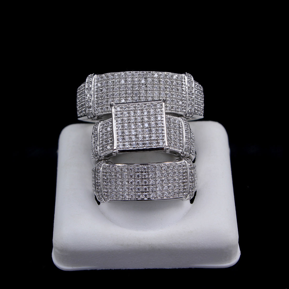 Conjunto de trío de alianzas de anillo de boda de plata 925 para hombre y mujer