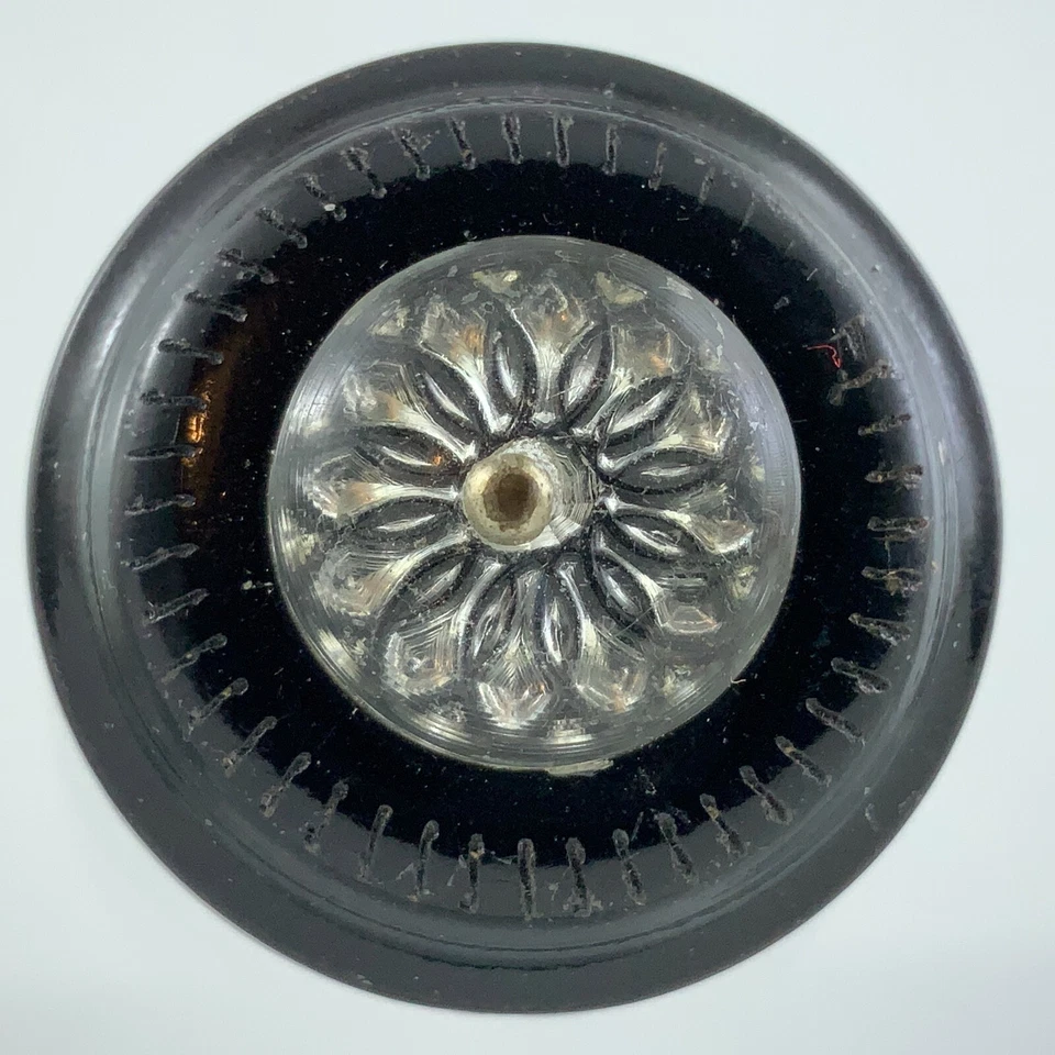 Bakelite With Lucite Black Color Garment Button 1.1in Floral Pattern 346B - Image 2 of 4