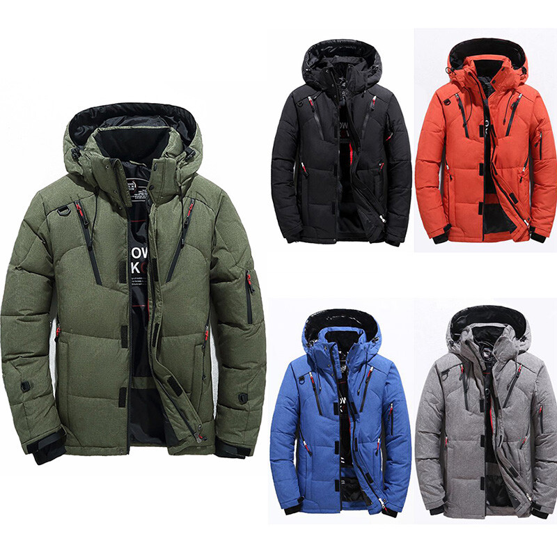 Men Duck Down Jacket Detachable Hood Parka Coat Tops Outerwear