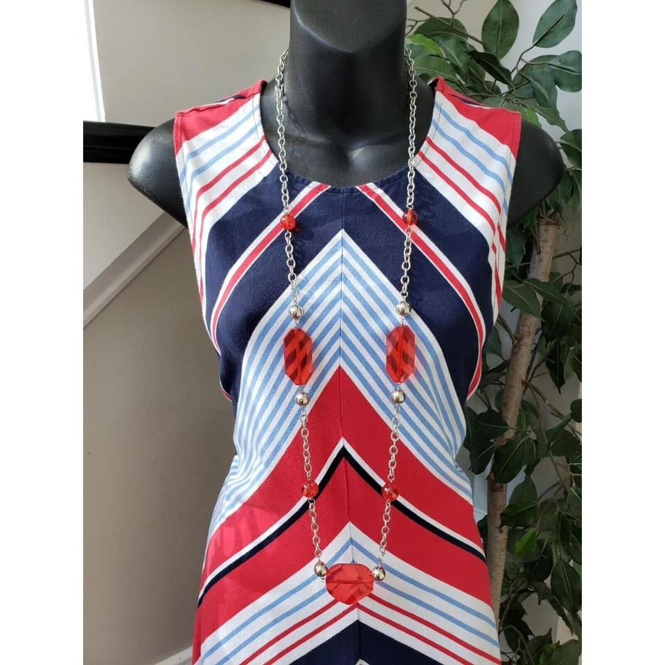 Maxi Vestido Largo Chaps Para Mujer Multicolor 100% Algodón Cuello Redondo Sin Mangas Talla L Foto 2 de 4