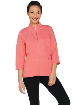 DENIM Size M Active 3/4 Sleeve Zip Front Jacket with Grommets WARM  CORAL
