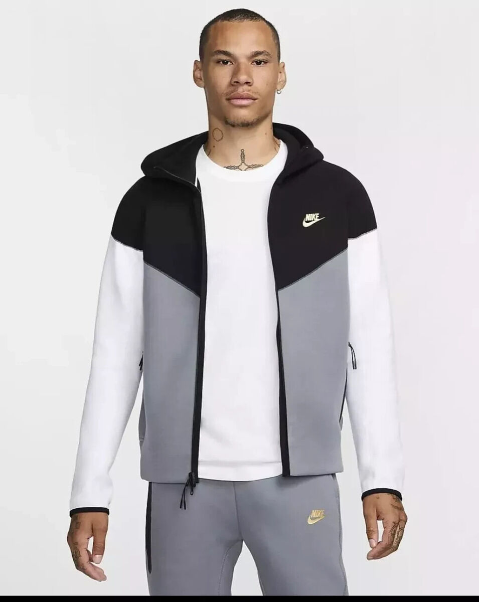 Nike Tech Fleece Windrunner Black Cool Grey White Gold Men's Nike Tech Fleece Windrunner Black Cool Grey White Gold Men's
