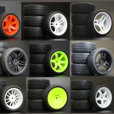 1/10 Onroad Touring Rc Car Wheels & Rubber Tires Set for Tamiya tt01 tt02 tt01e